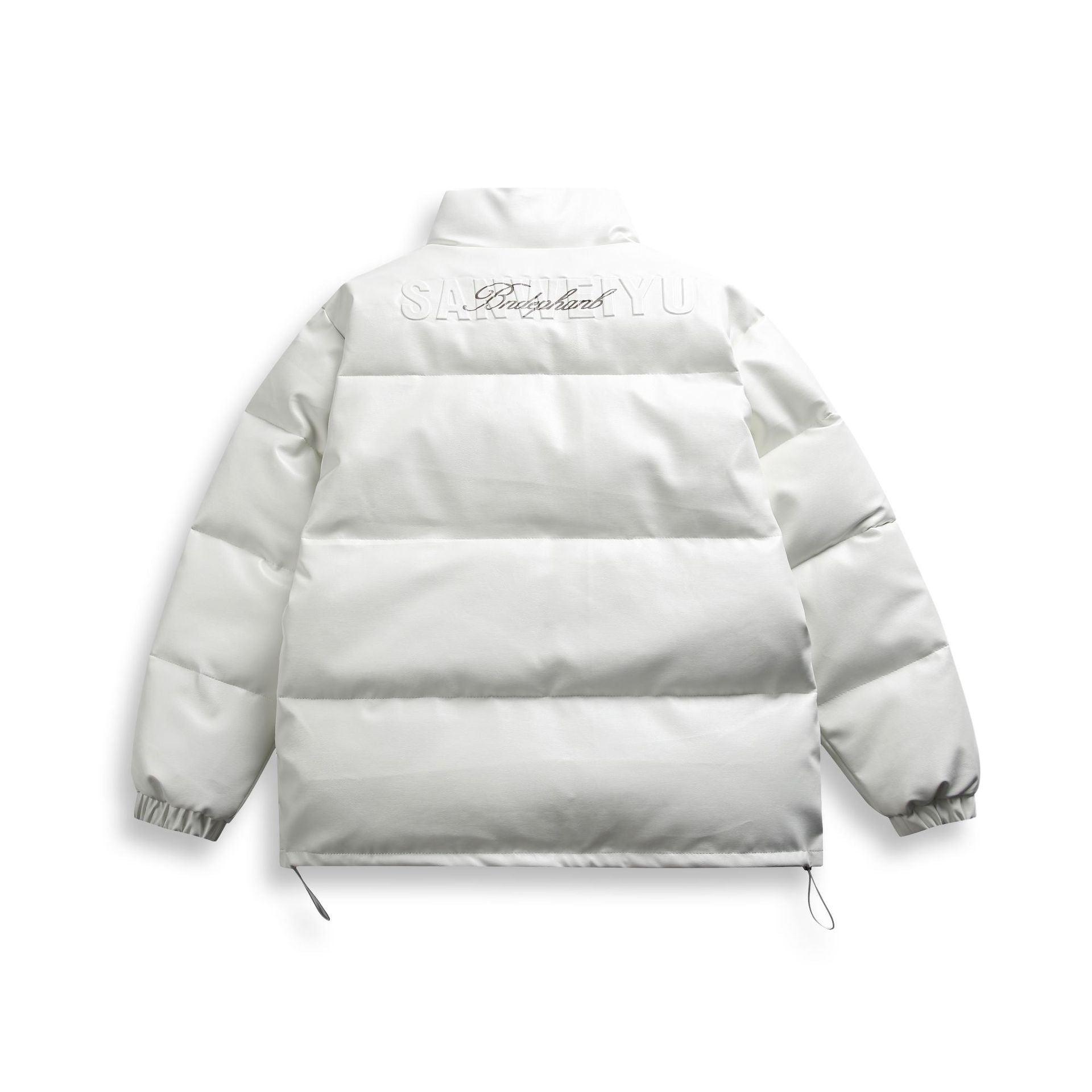 Unisex short-cut matte thermal puffer jacket with minimal seam construction and drawstring hem Chichicherry