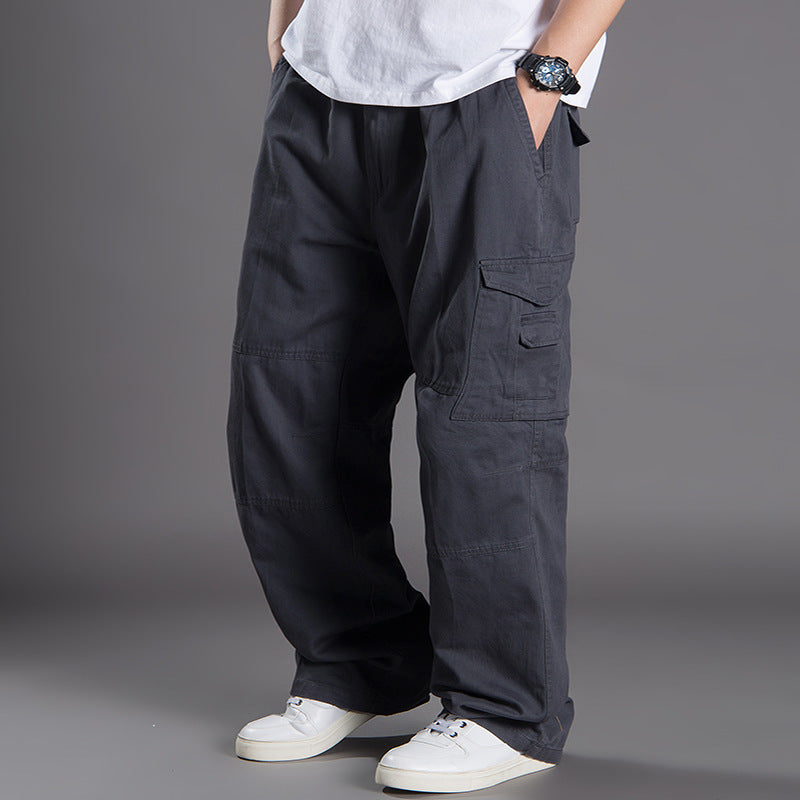 Men's Wide Utility Cargo Pants made of Cotton Canvas with Multiple Pockets and Drawstring Waist Chichicherry