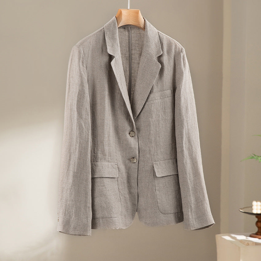 Women's lightly structured linen blazer with patch pockets and two-button closure Chichicherry