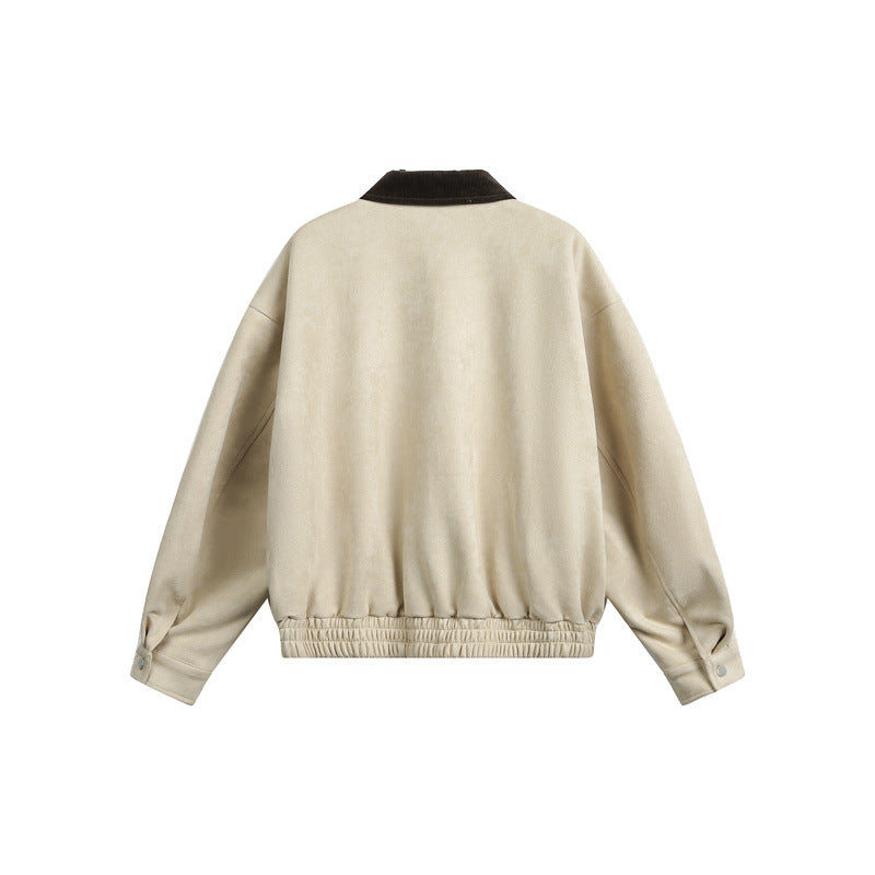 Unisex Short Cropped Boxy Blouson Jacket with Cord Collar and Elastic Waist Chichicherry