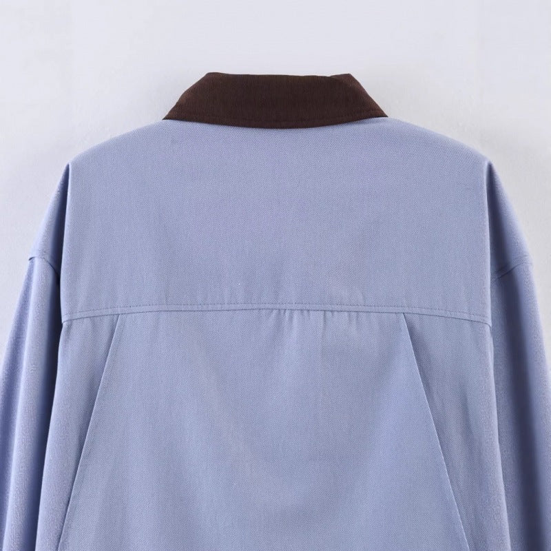 Women's Overshirt Jacket with Contrast Collar and Four Patch Pockets Chichicherry