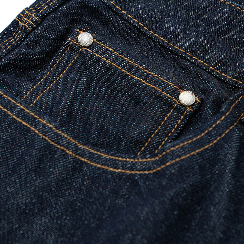 Women Relaxed-Fit High-Waist Denim Pants with Wide Legs and Distinctive Seam Design Chichicherry