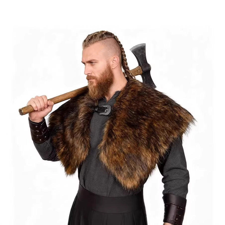 Men's shoulder cape made of faux fur in Viking style with adjustable buckle closure Chichicherry