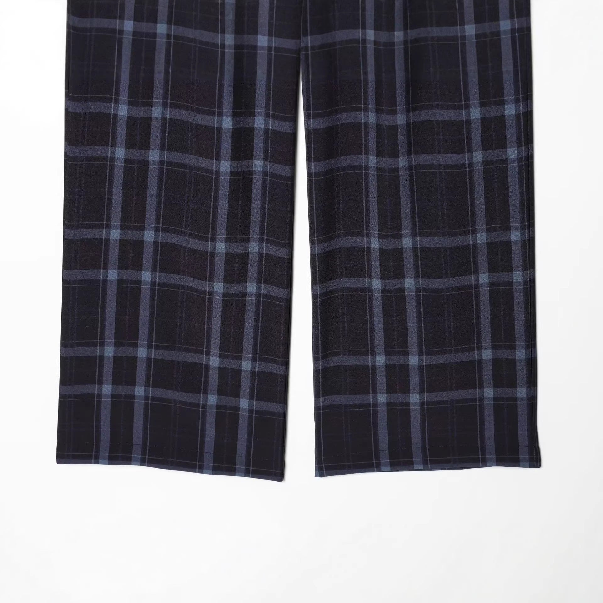 Women's high-waisted checked trousers with wide leg, crease and belt loops Chichicherry