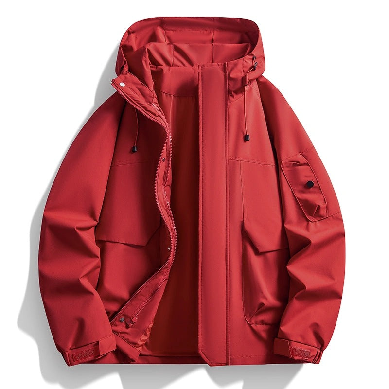 Men's Waterproof Hooded Jacket in Utility Style with Welded Seams and Concealed Zipper Chichicherry