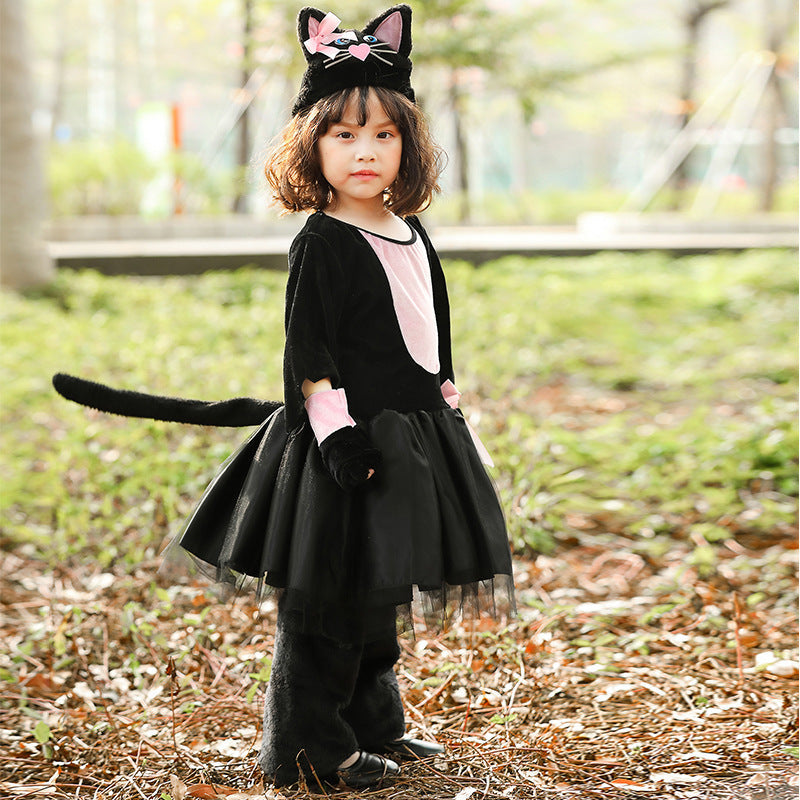Girl's cat costume with edgy tulle layer and charming details Chichicherry