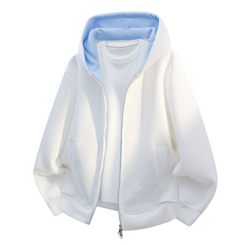 Men's Oversize Zip Hoodie with Contrast Lined Hood and Kangaroo Pockets Chichicherry