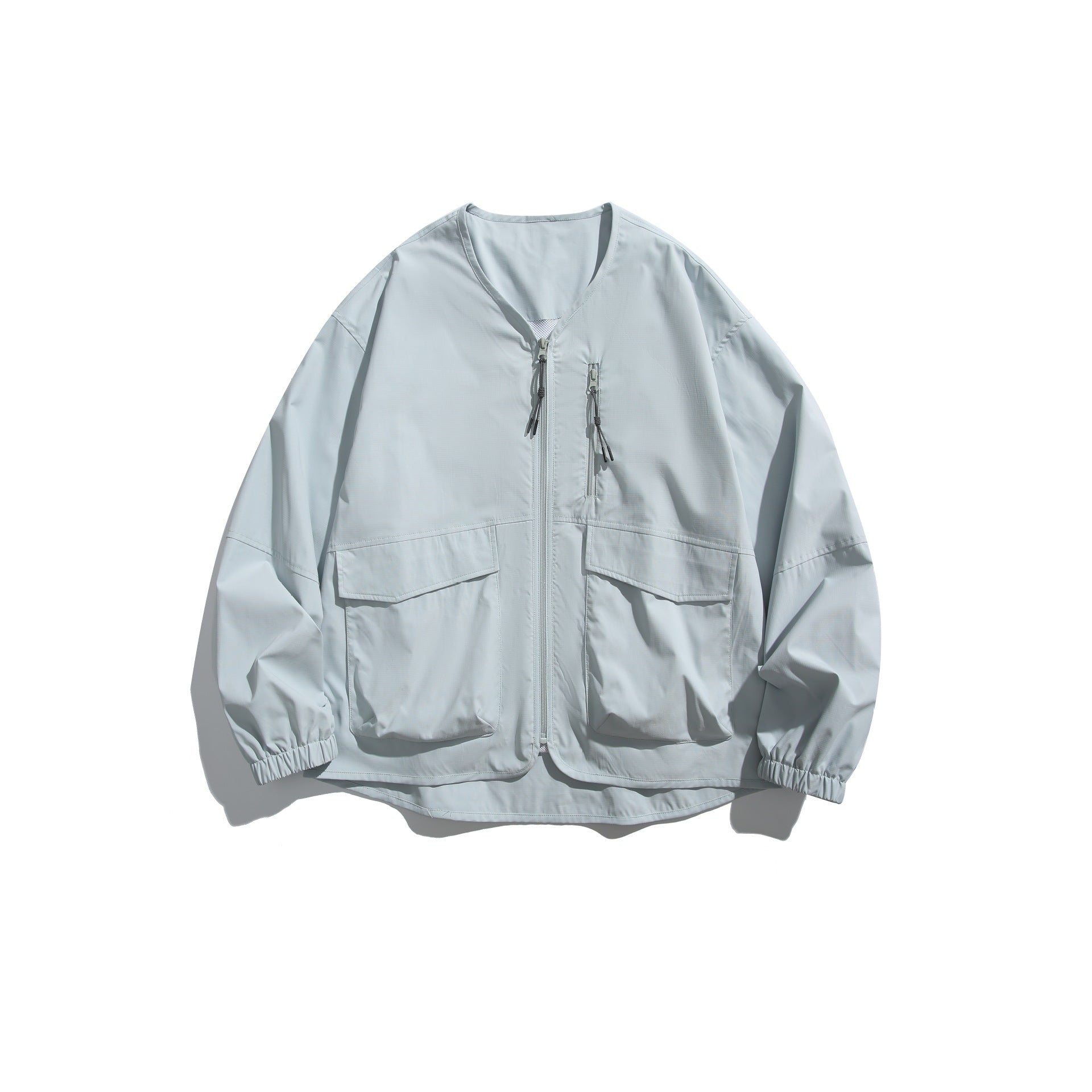 Men's short jacket with V-neck, two-way zippers and utility pockets Chichicherry