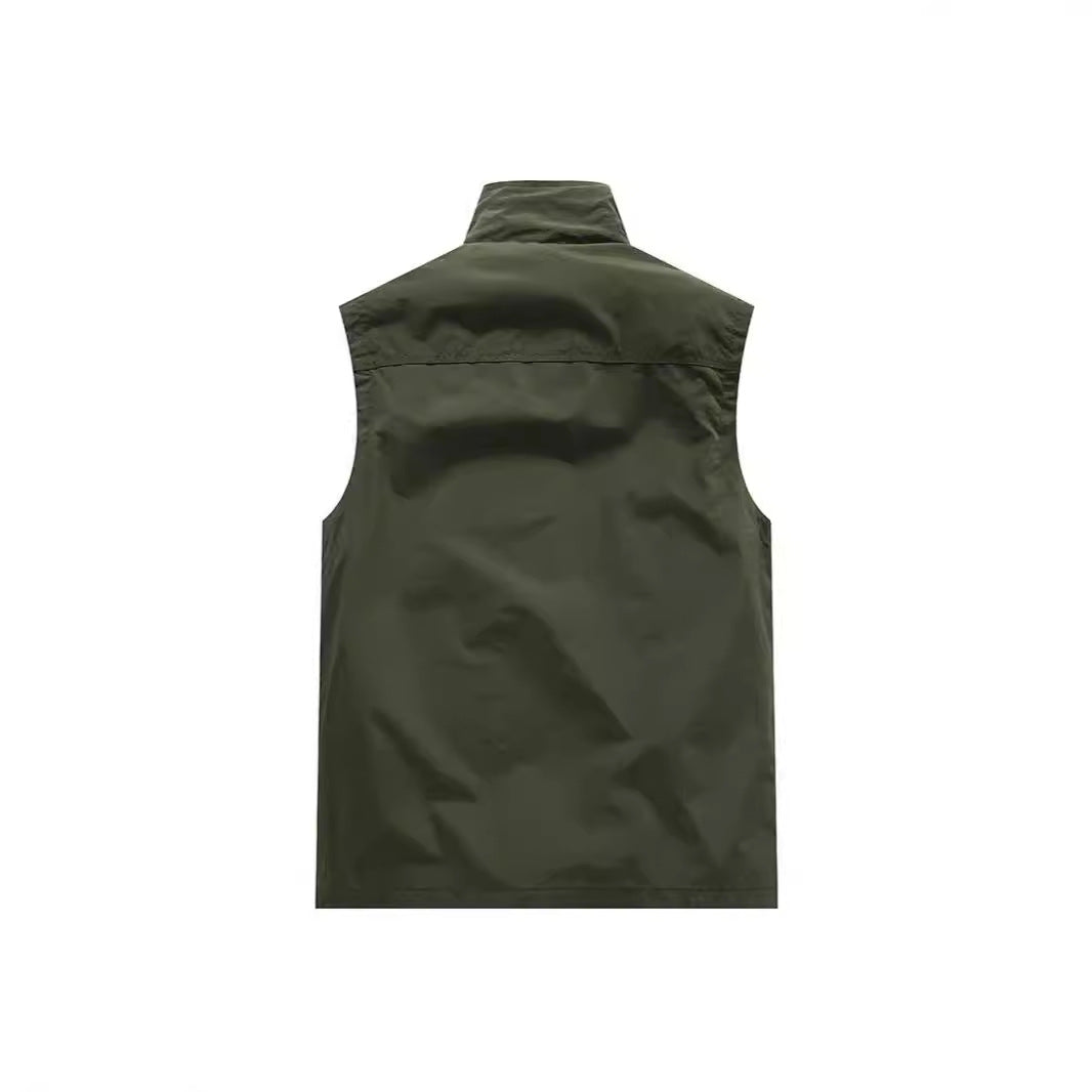 Men's Lightweight Utility Vest with Mesh Lining, Zipper and High Stand Collar Chichicherry