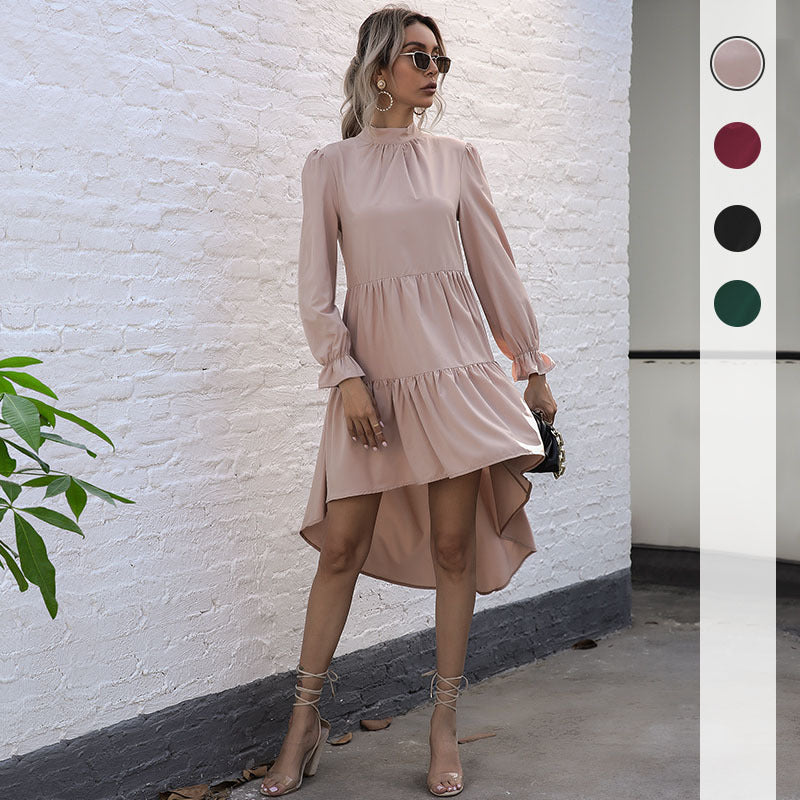 Ladies' asymmetrical tiered dress with standing collar and gathered waist Chichicherry