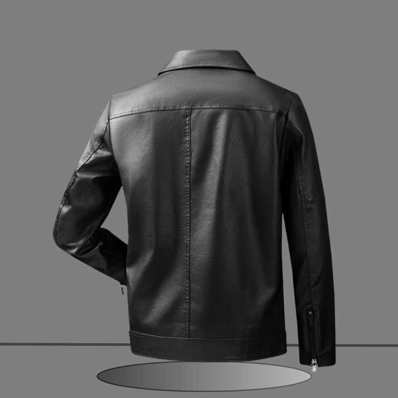 Men's Elegant Slim-Fit Leather Look Blouson Jacket with Shirt Collar, Vertical Decorative Seams, and Concealed Zipper Chichicherry