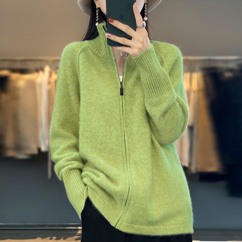 Women’s zip cardigan in cashmere look with stand-up collar and ribbed cuffs Chichicherry