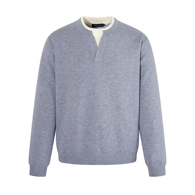 Men's fine-knit pullover with V-slit collar and ribbed finish Chichicherry