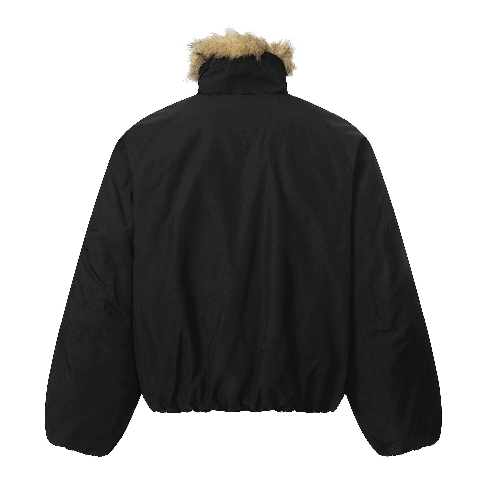 Men's short-cut boxy puffer jacket with faux fur hood and vertical zip pockets Chichicherry