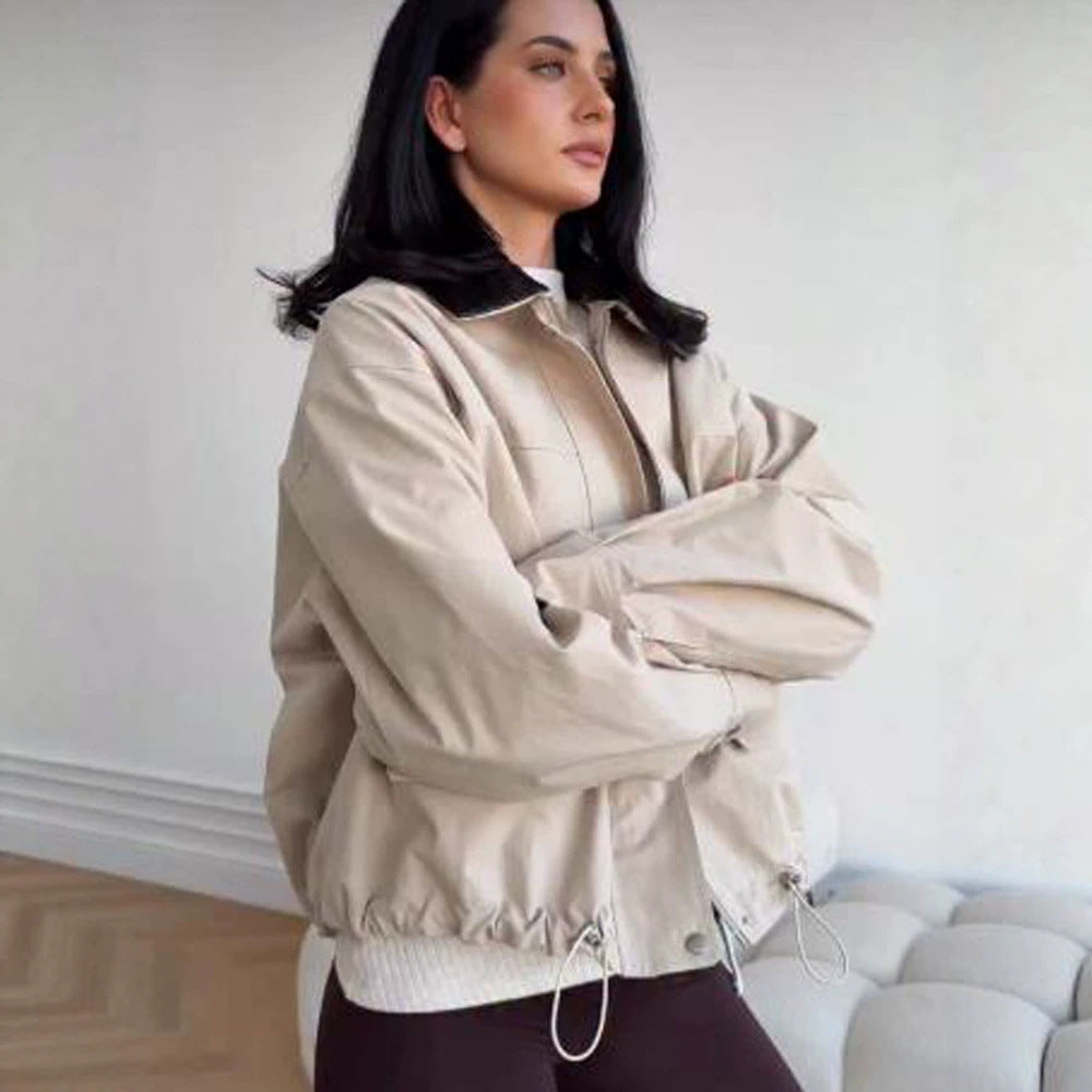 Women's oversized transitional jacket with braided collar and patch flap pockets Chichicherry