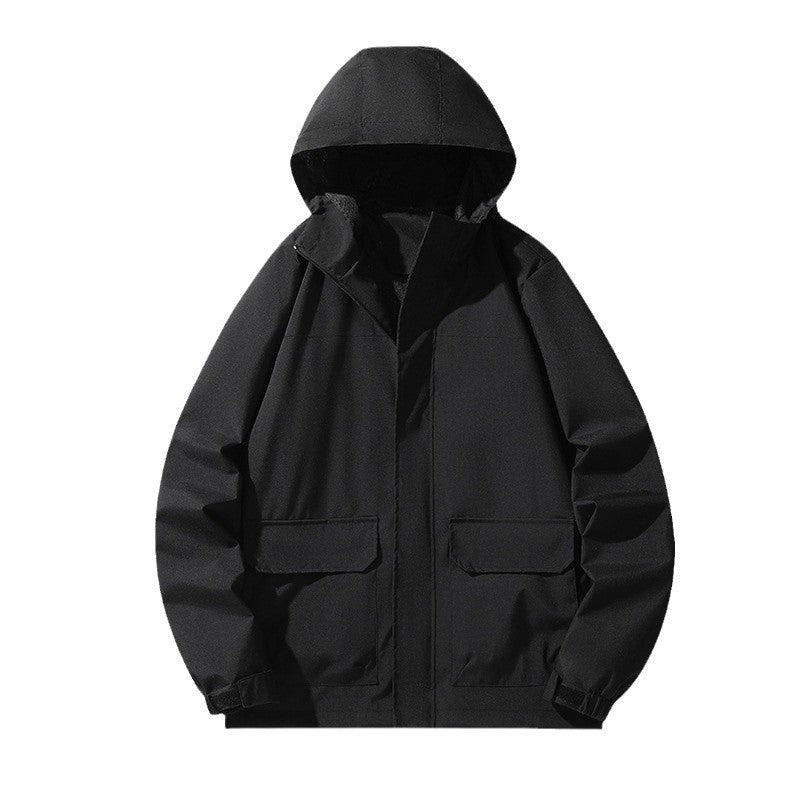 Men's Minimalist Hooded Field Jacket with Concealed Zipper and Large Flap Pockets Chichicherry