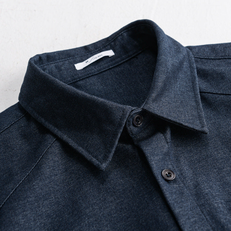 Men's Soft Denim Overshirt with Flap Pocket and Loose Fit Chichicherry