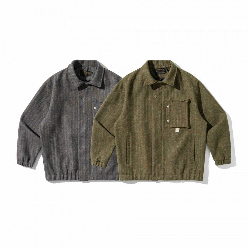 Men's Boxy Overshirt Jacket made of Wool Blend with Patch Chest Pocket Chichicherry