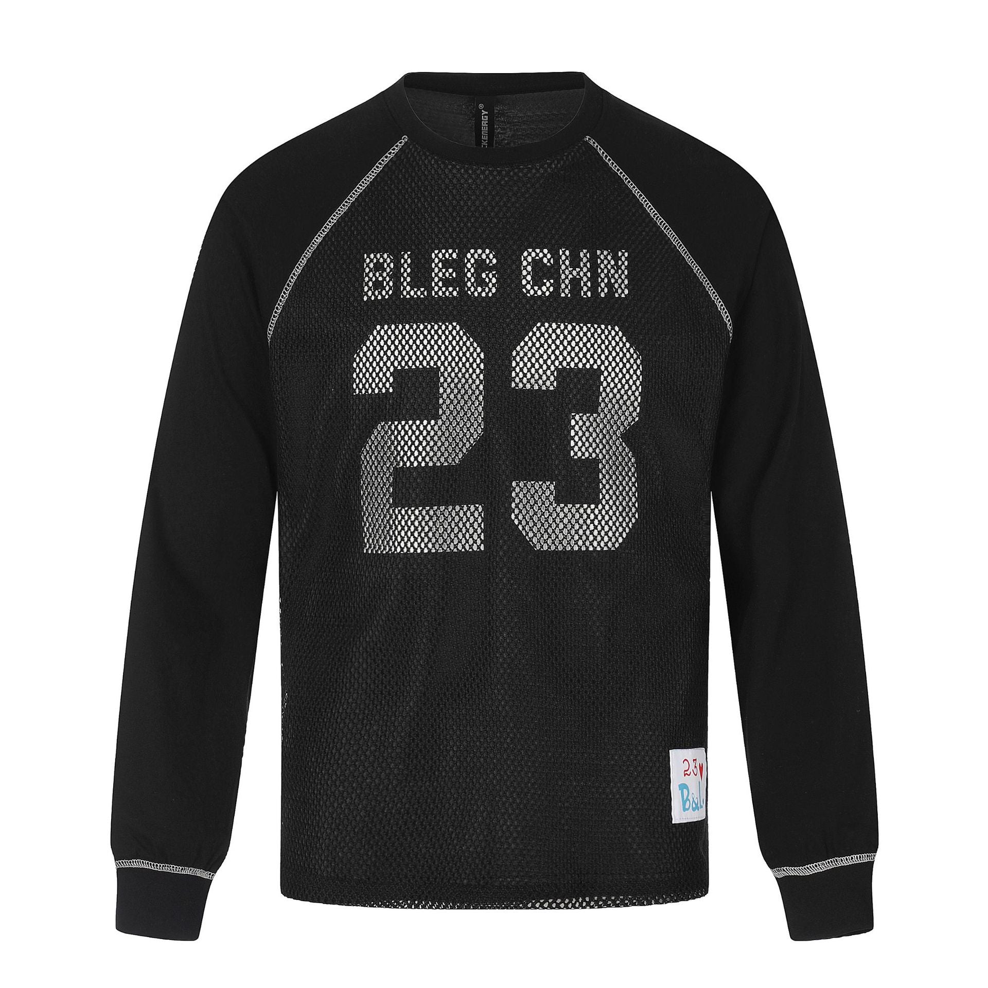 Men's Sportives Mesh Layer Crew Neck Sweatshirt with Raglan Sleeves and Front Print Chichicherry