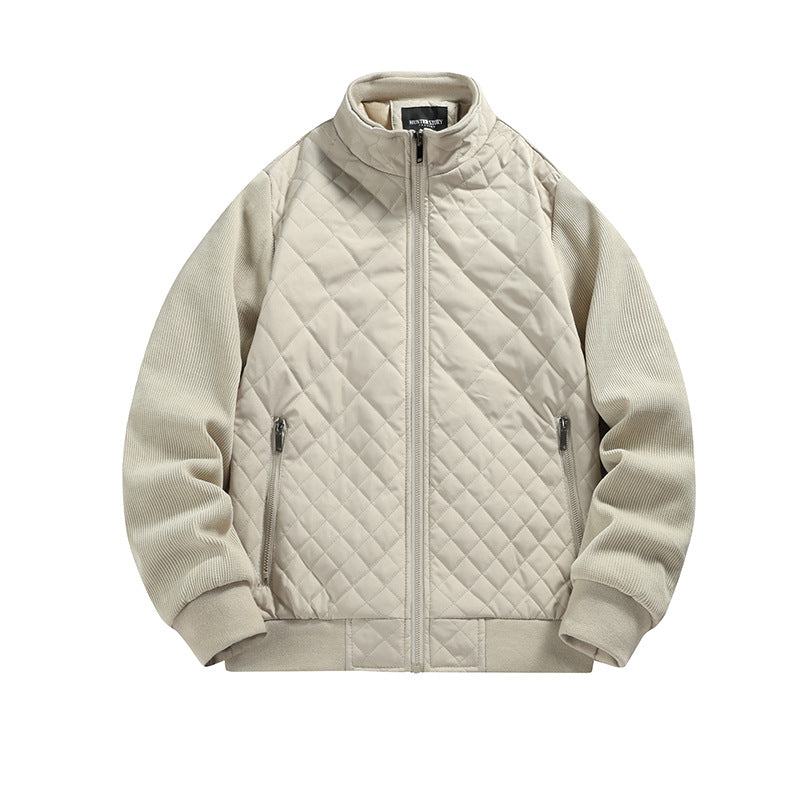 Men's quilted hybrid jacket with stand-up collar and knitted sleeves Chichicherry