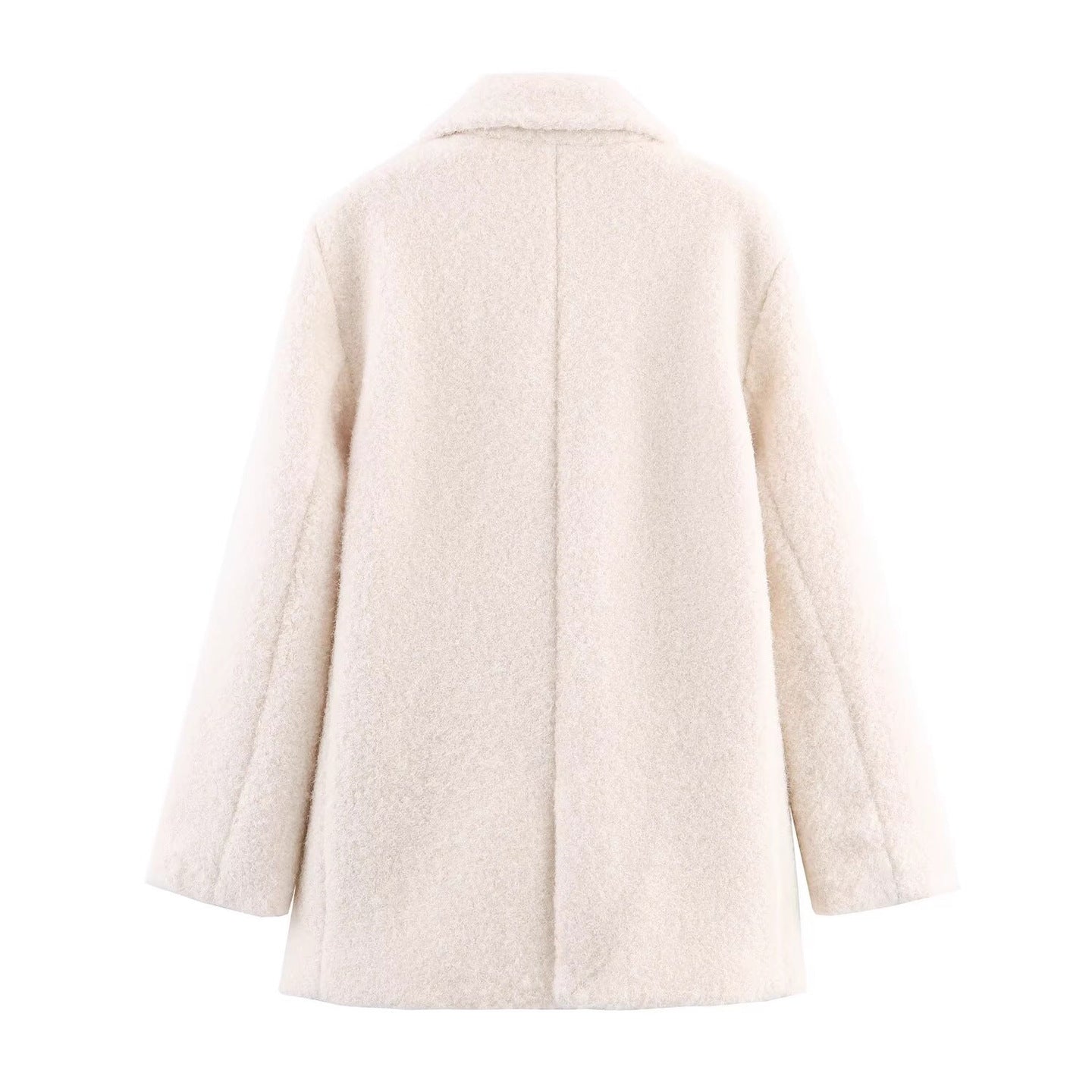 Ladies Double-Breasted Teddy Coat with Shawl Collar and Patch Pockets Chichicherry