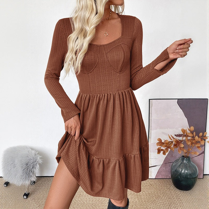 Women's Structured Knit Dress with Heart-Shaped Bustier Detail and Tiered Skirt Chichicherry