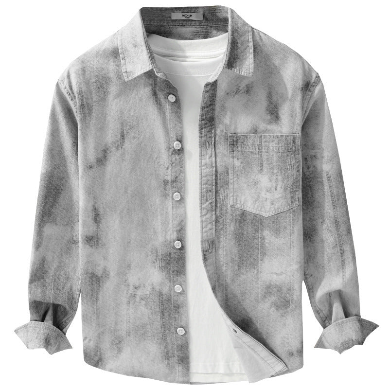 Men's Stonewashed Denim Overshirt in Vintage Wash Look with Chest Pocket and Relaxed Fit Chichicherry