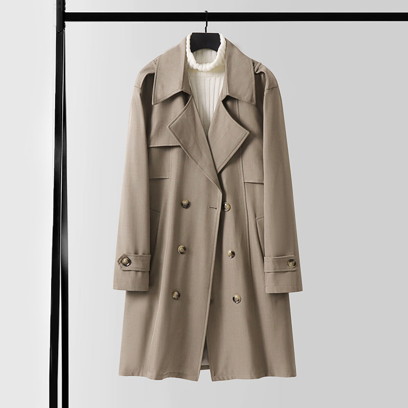 Women's Double-breasted Short Trench Coat made of lightweight wool blend with a soft drape and shoulder flaps Chichicherry