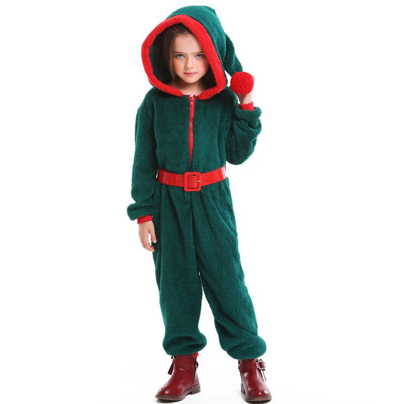 Girls cozy Christmas overall with hood and belt Chichicherry