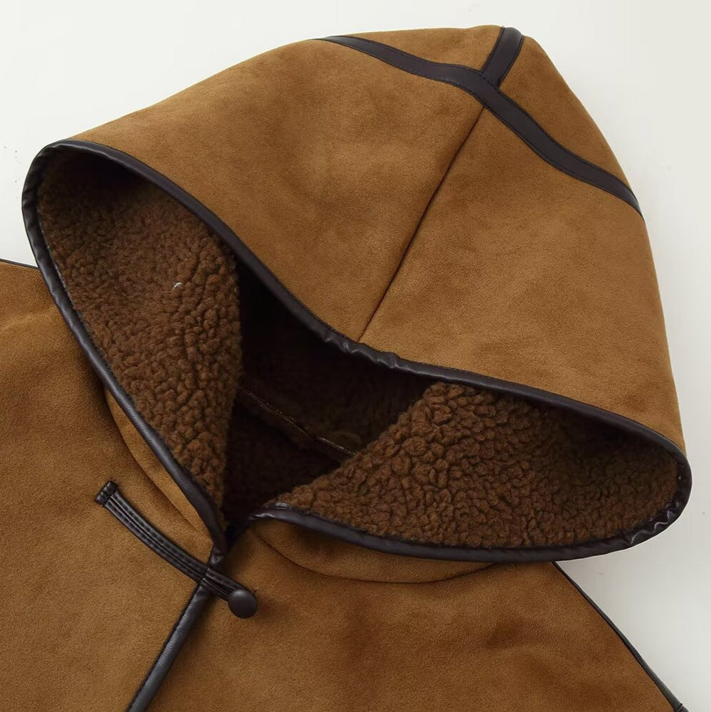 Women's Short Hooded Sheepskin Imitation Duffle Jacket with Toggle Fastenings Chichicherry