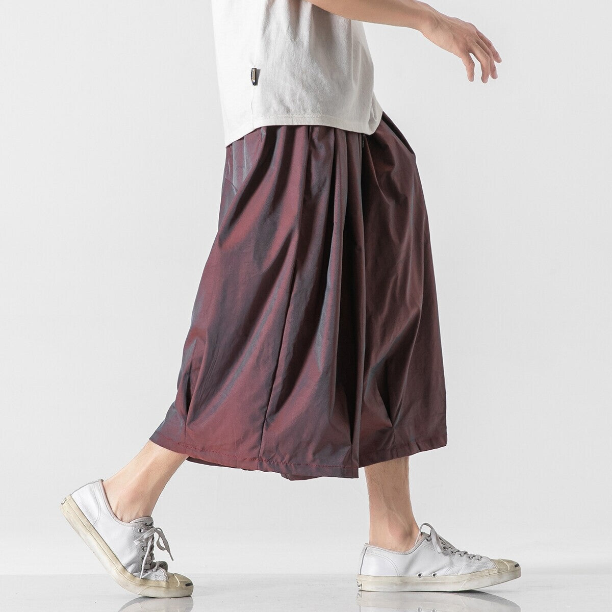 Men's Wide Cut Culotte Lounge Pants with Drop Crotch and Elastic Drawstring Chichicherry