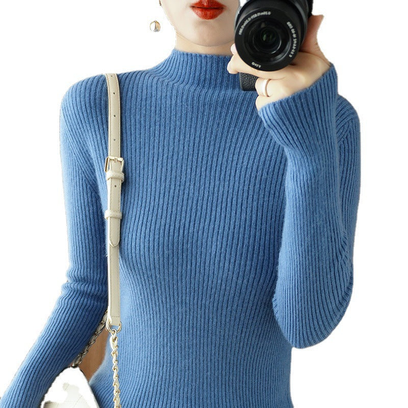 Women's Body-Hugging Ribbed Knit Turtleneck Sweater with Stretch Effect Chichicherry