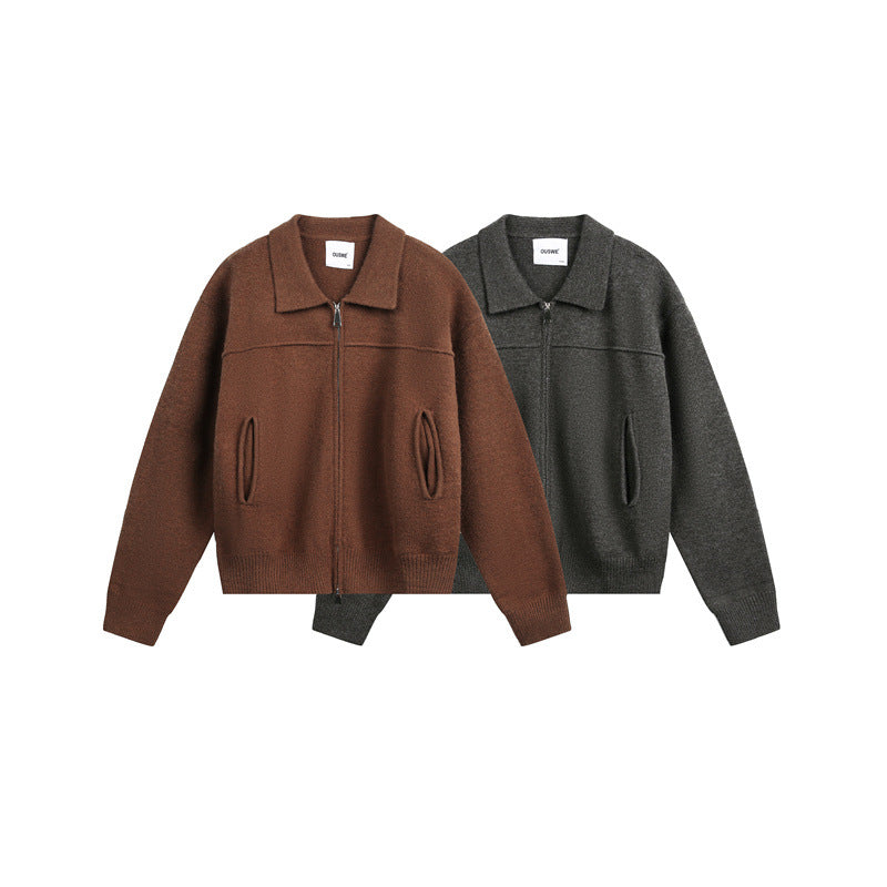 Men's knit zip jacket with shirt collar, hand pockets and ribbed hem Chichicherry
