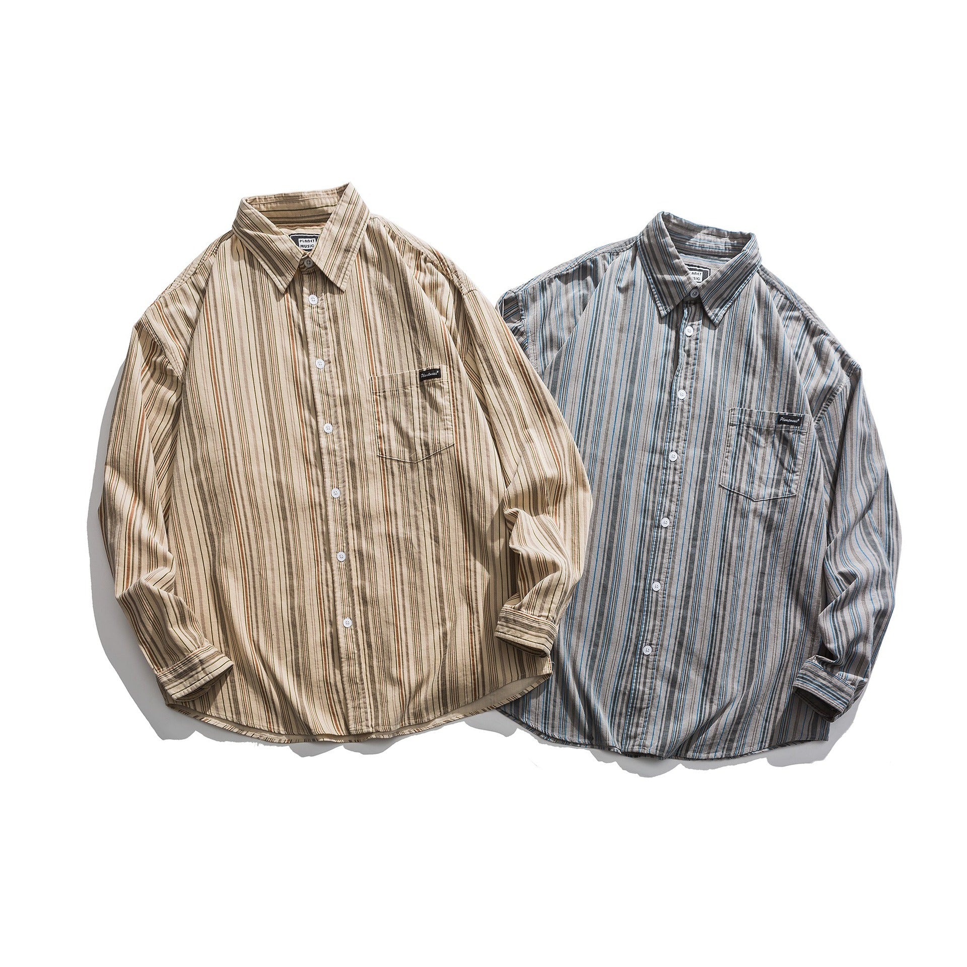 Men's Striped Lightweight Overshirt-Shirt with Chest Pocket and Kent Collar Chichicherry