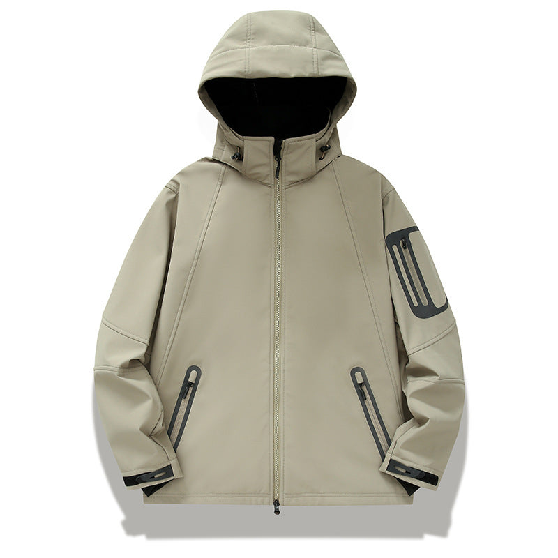 Men's water-repellent softshell jacket with hood, welded zippers, and fleece lining Chichicherry
