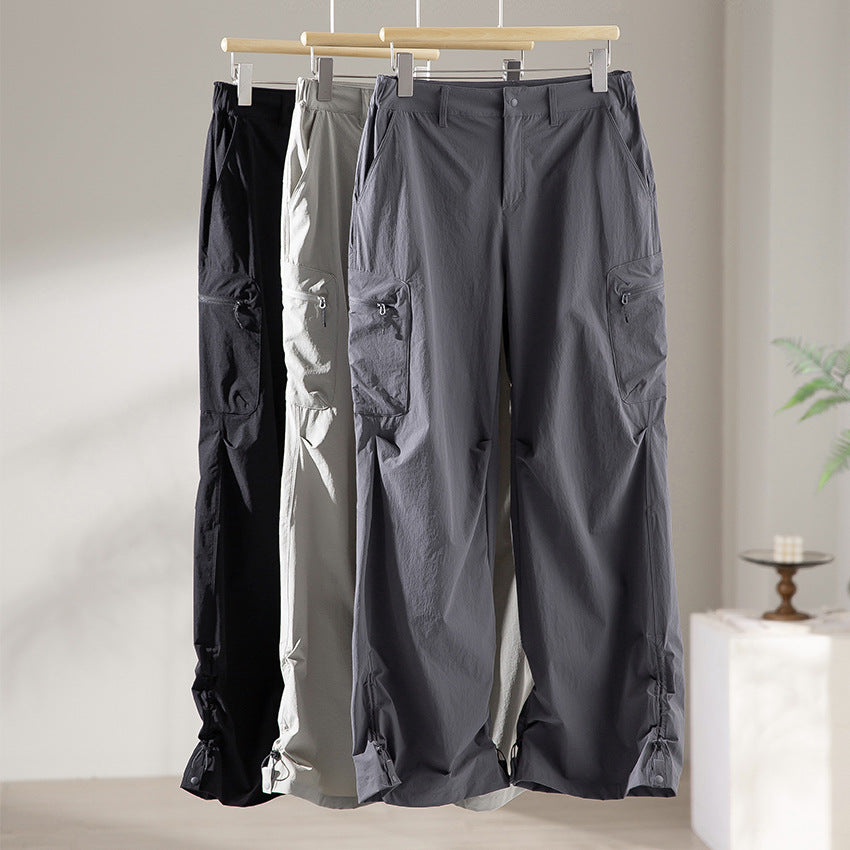 Women Wide Cargo Pants with Adjustable Hem and Multifunctional Pockets Chichicherry