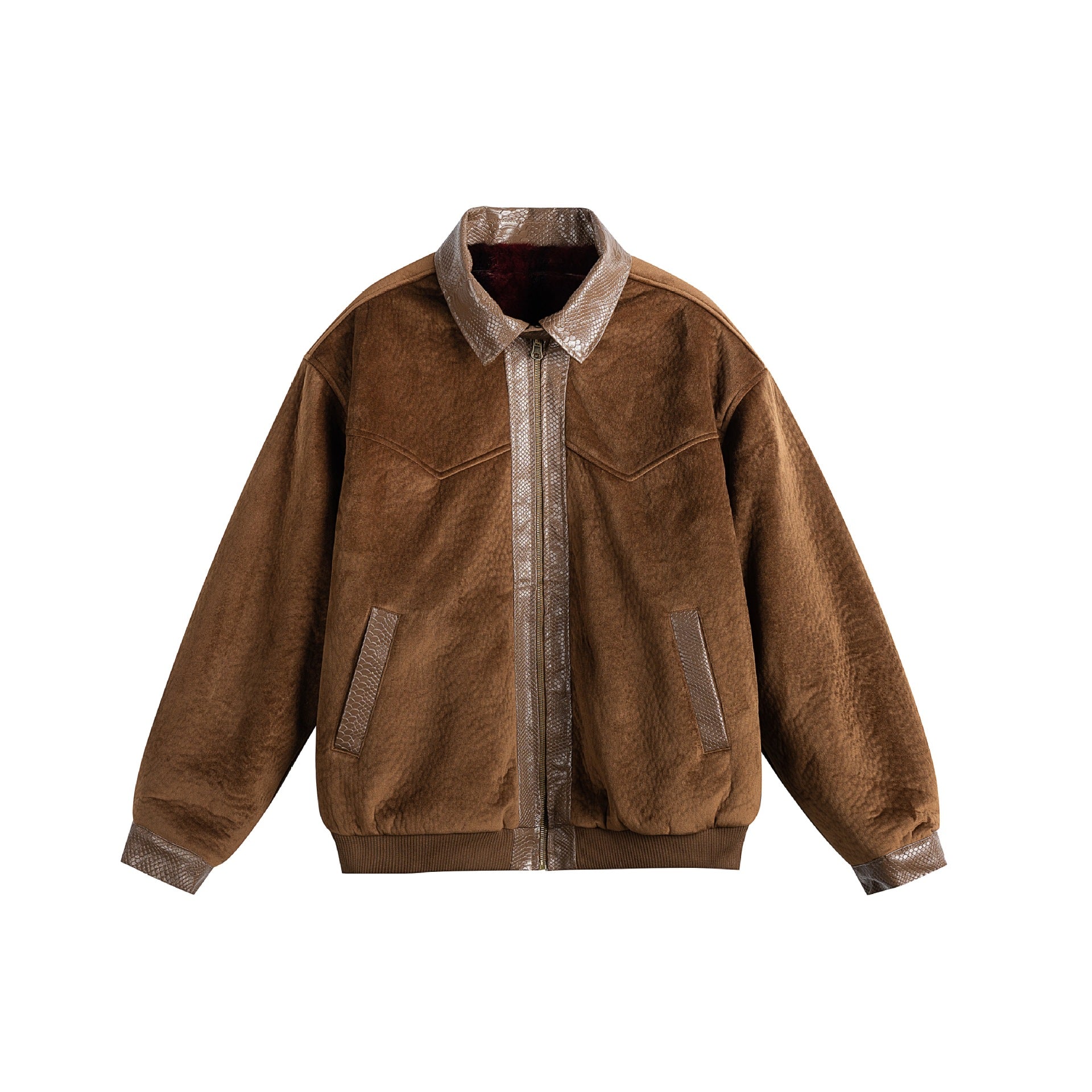 Unisex Oversize Blouson Jacket made of Velours-Suede with reptile embossed trim and warming teddy lining Chichicherry