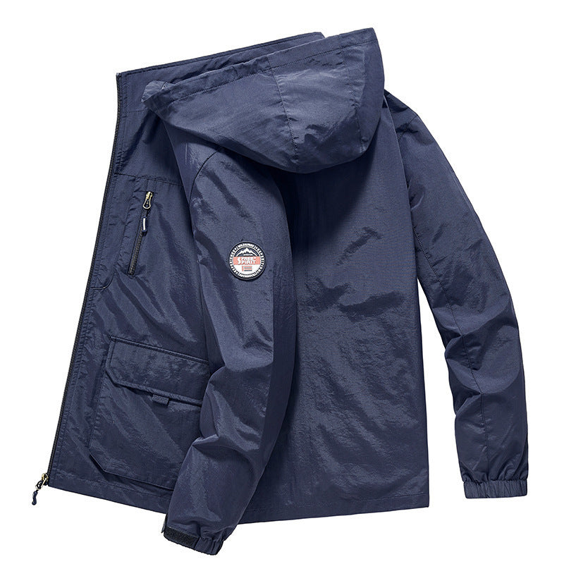 Men's Ultra-Light Hooded Field Jacket with Mesh Lining and Multiple Pockets Chichicherry