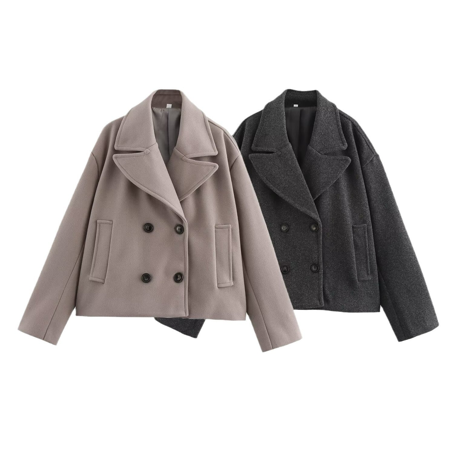 Women's Double-Breasted Wool Blend Short Jacket in Boxy Cut Chichicherry