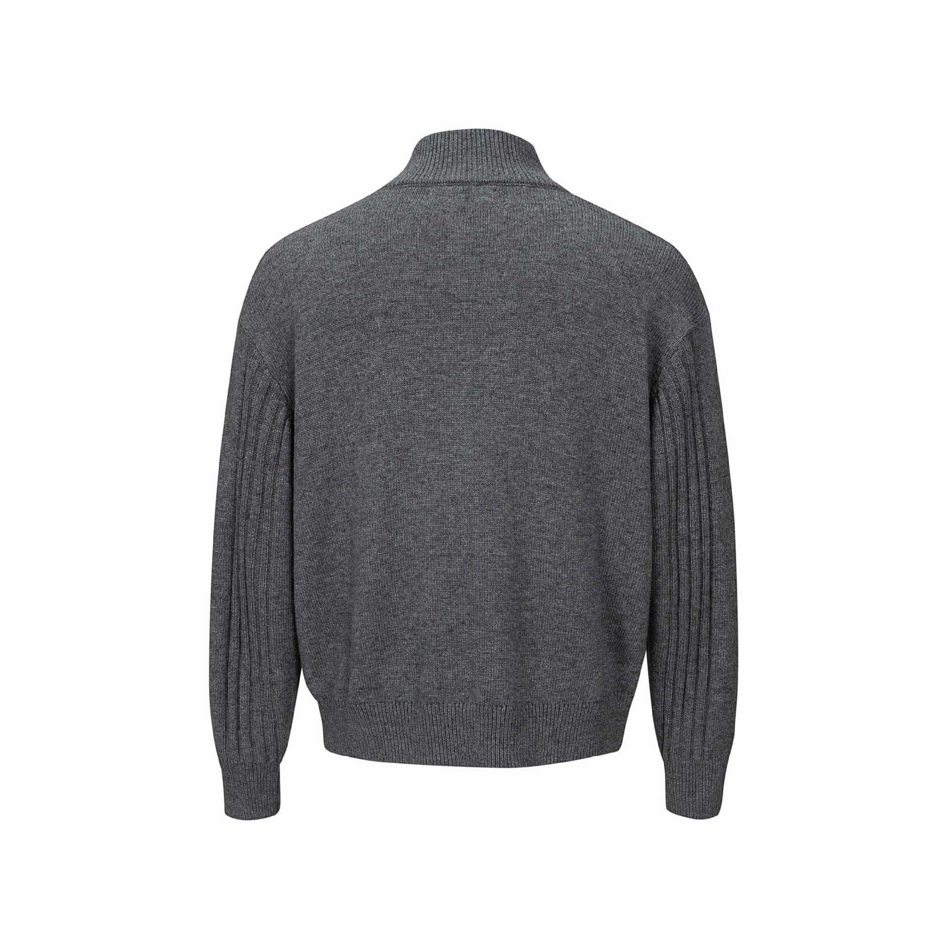 Men's Coarse Structured Knit Sweater with Stand-up Collar and Button Placket Chichicherry