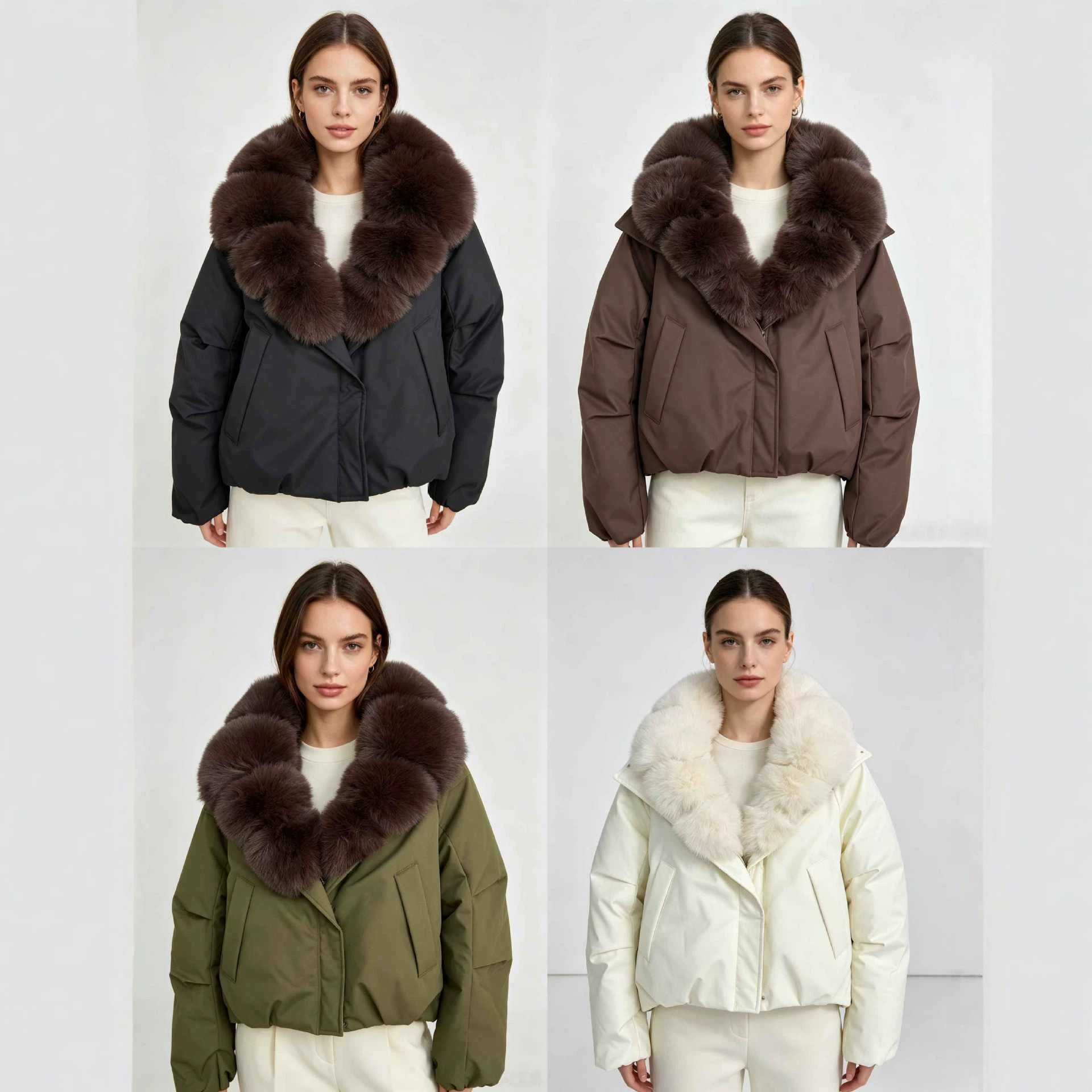 Ladies nan short thermal quilted jacket with voluminous removable faux fur collar and tailored hem Chichicherry