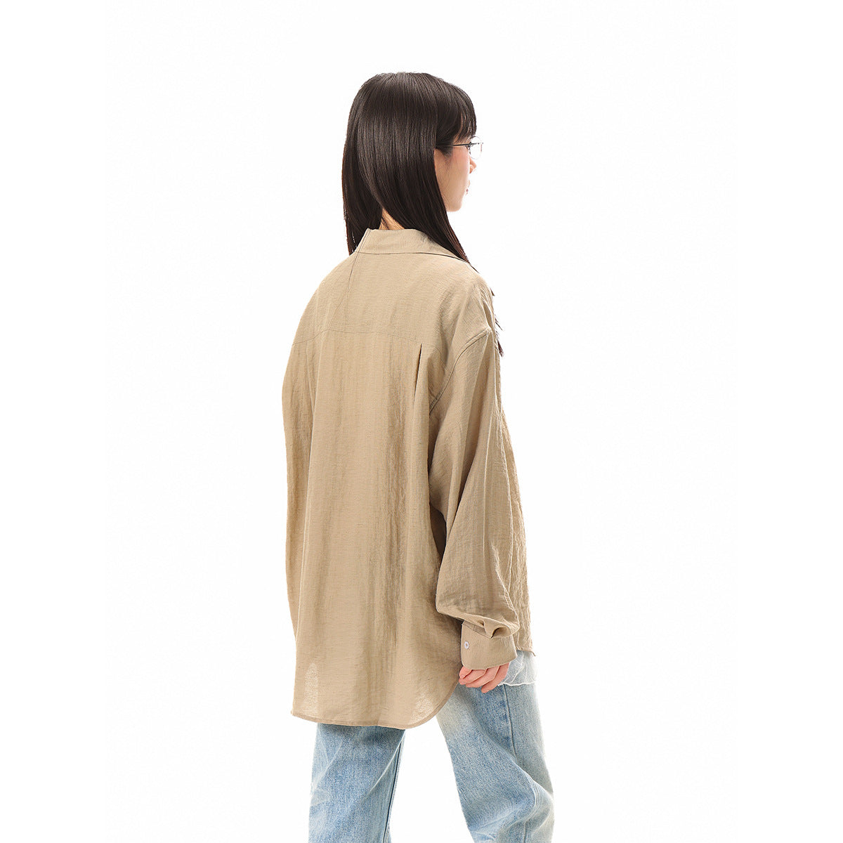 Women's loosely cut oversized shirt blouse with breast pocket and textured cotton blend Chichicherry