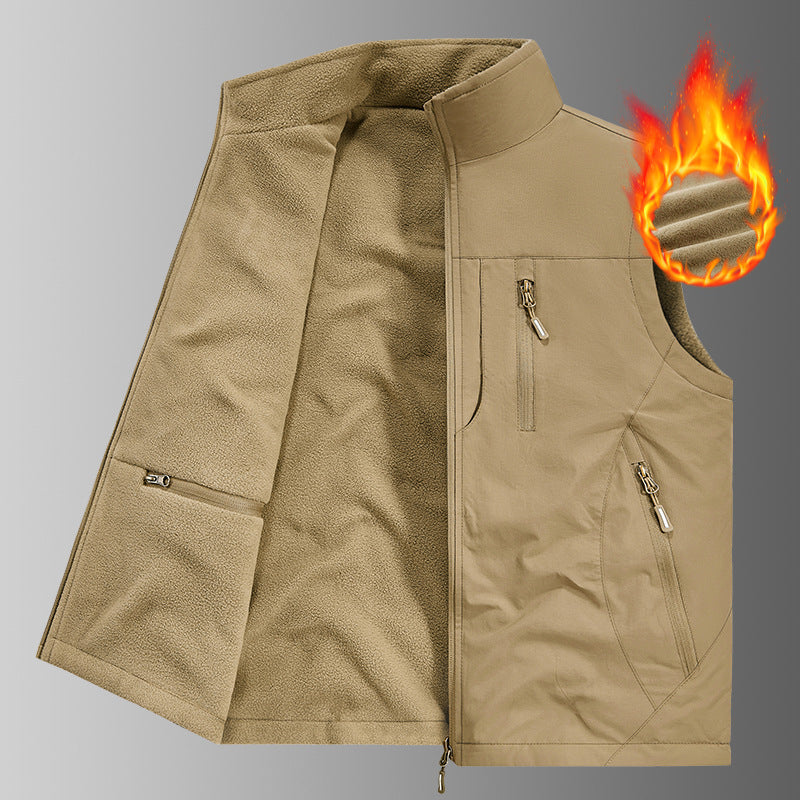 Men's thermo fleece outdoor vest with warming teddy lining, windproof outer layer & multifunctional zip pockets Chichicherry
