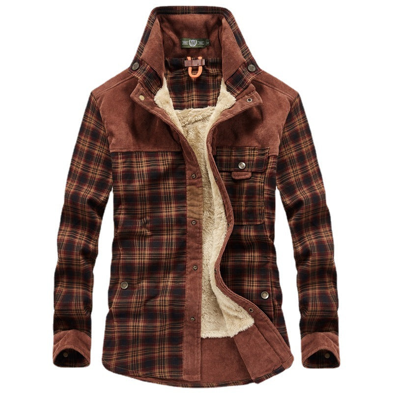 Men's checked thermal shirt jacket with teddy lining and cord shoulder yoke Chichicherry
