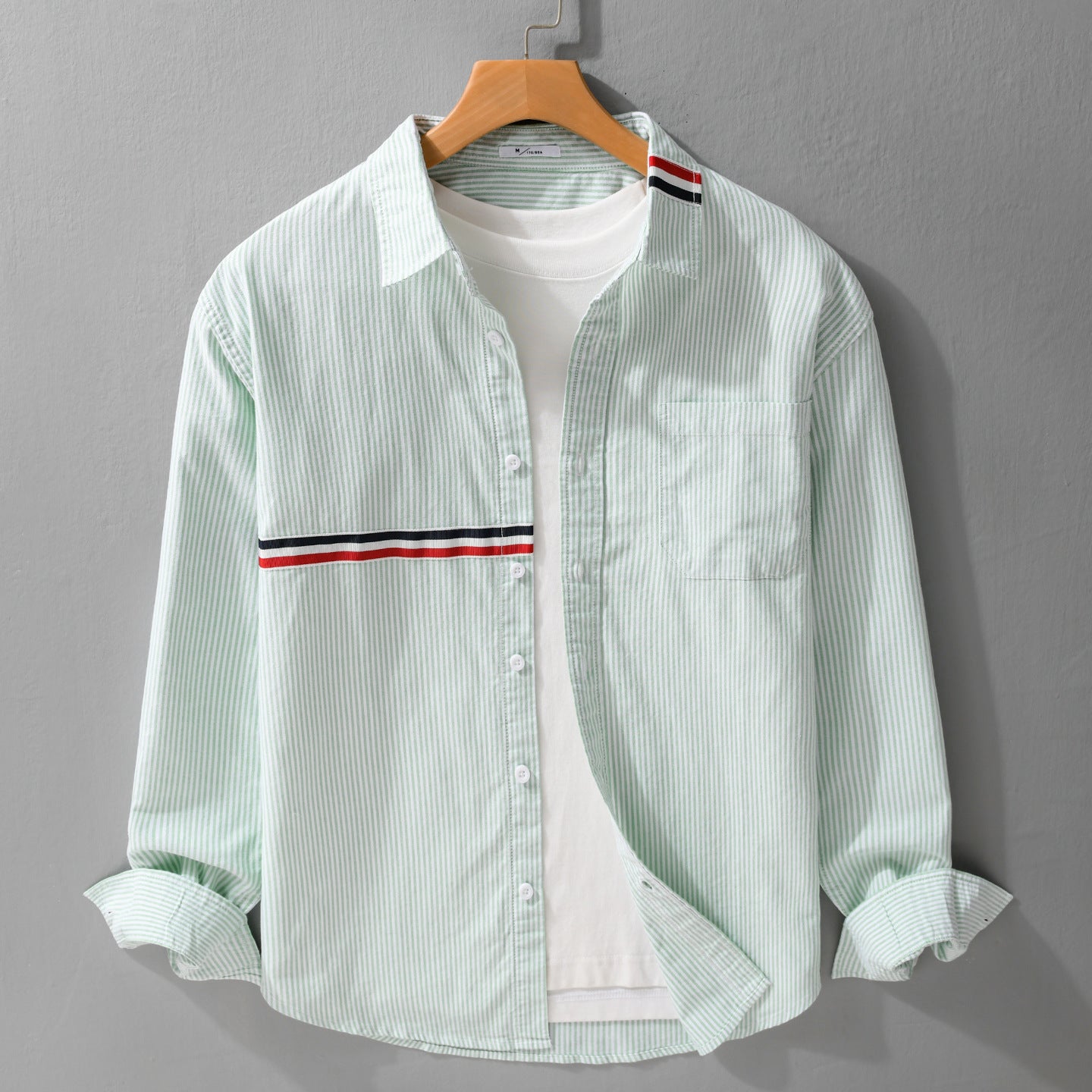 Men Striped Overshirt made of cotton blend with chest pocket and sporty contrast tape Chichicherry