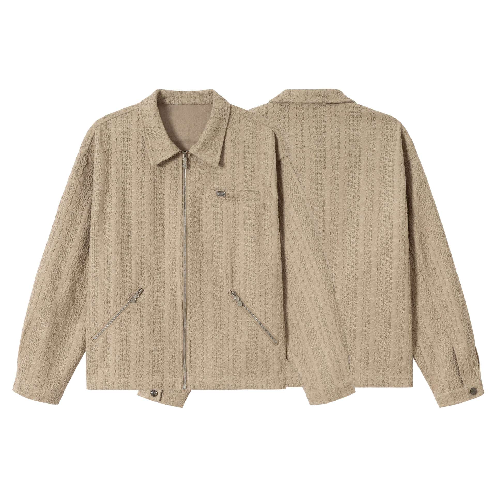 Unisex Textured Boxy Blouson Jacket with Full Zip Chichicherry