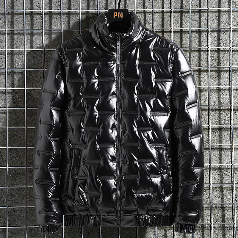 Men's metallic quilted thermally insulated down jacket with high stand-up collar Chichicherry
