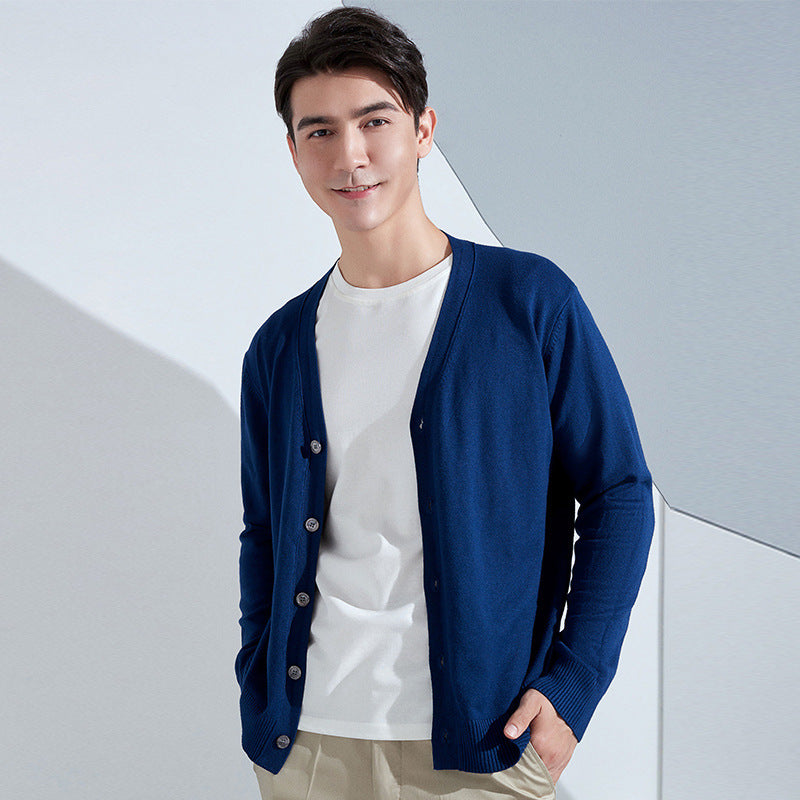 Men's Lightweight Fine Knit Cardigan with V-Neck and Business Silhouette Chichicherry