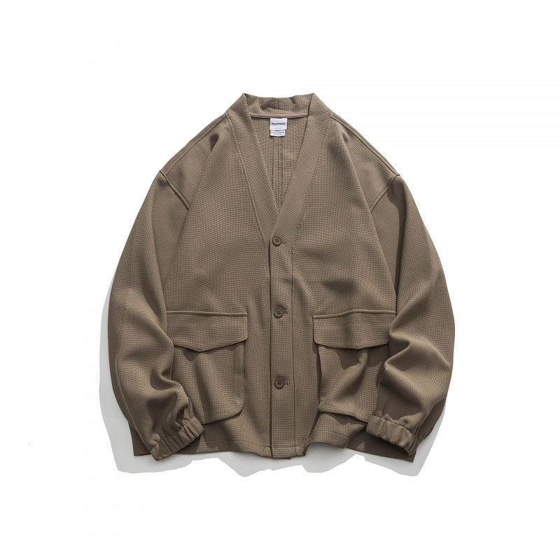 Unisex Oversize cardigan with large flap pockets and waffle texture Chichicherry
