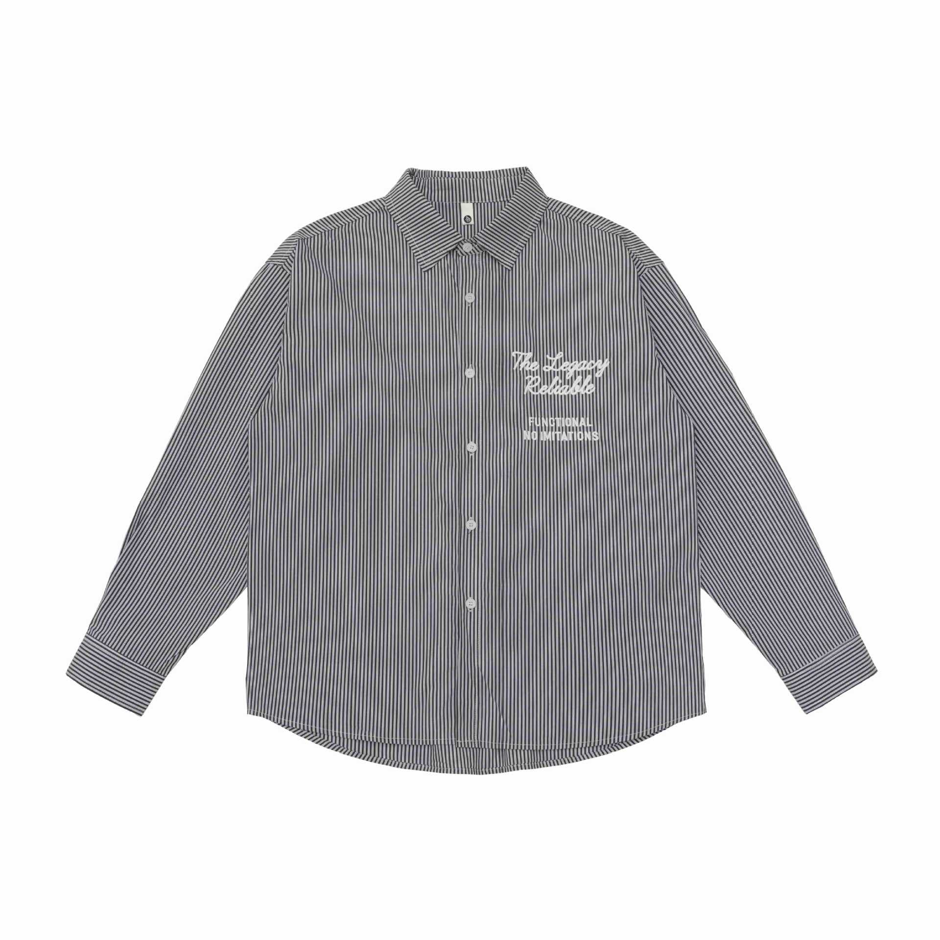 Unisex Oversize Striped Shirt with Stitch Detail and Kent Collar Chichicherry